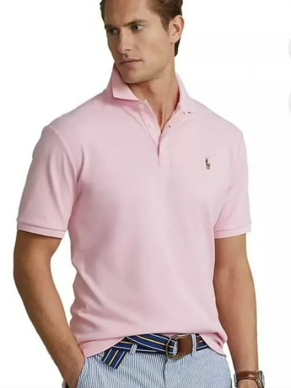 🆕️🏇RALPH LAUREN SOFT POLO Classic Slim Fit, XL - Caramel Pink, Multi Pony
